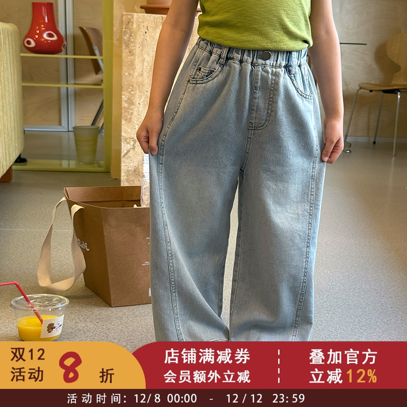 依依妈儿童柔软垂感天丝棉轻薄裤子女童拼接复古牛仔裤宝宝长裤子