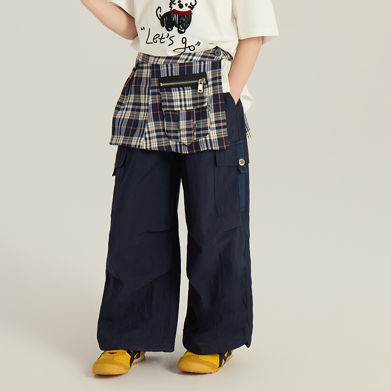 依依妈女童口袋阔腿裤宽松运动裤夏装新款儿童韩版时髦休闲工装裤