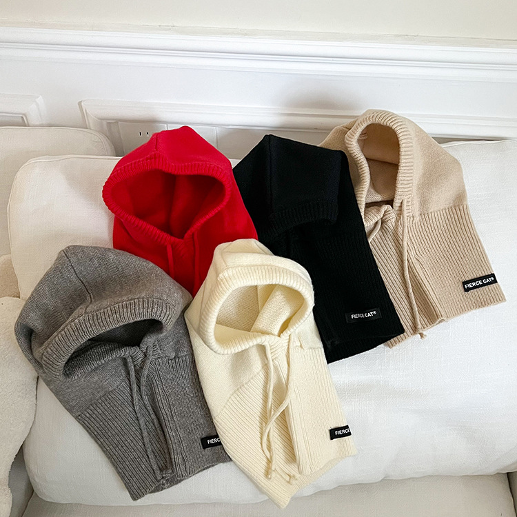 儿童宝宝潮范贴标针织护耳护颈保暖帽子2025冬季新款男女童帽兜潮