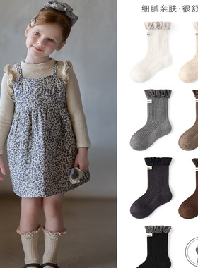依依妈女童宝宝甜美可爱木耳边松口袜儿童保暖冬中筒袜贴标花边袜
