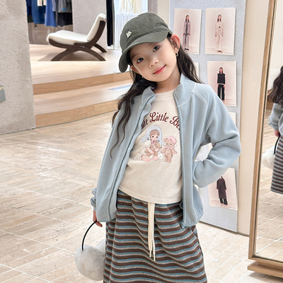 中大女童秋冬装双面羊毛绒立领保暖防风卫衣儿童加厚舒适校园外套