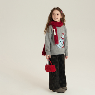 依依妈2025冬装新款中大儿童加厚保暖针织衫女童韩版百搭卡通毛衣