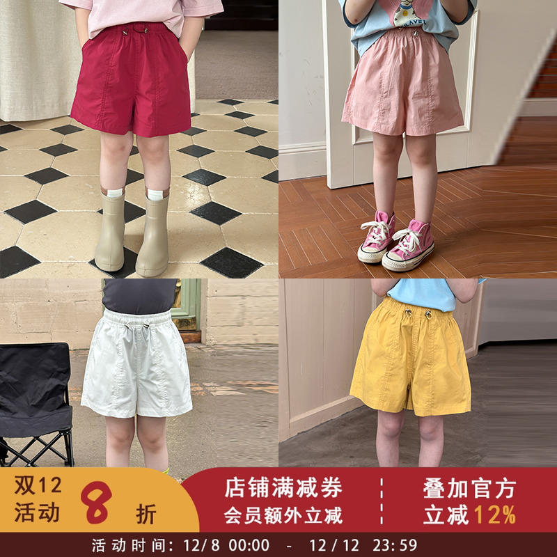 依依妈女童百搭休闲运动裤拼接三分热裤夏季新款儿童韩版抽绳短裤