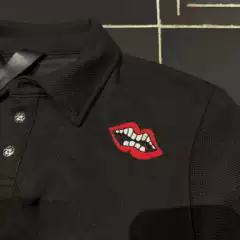 Trendy Brand Lip Print Embroidered Lapel Polo Shirt for Men, Slim Fit Design, Casual Summer Short-Sleeved T-Shirt