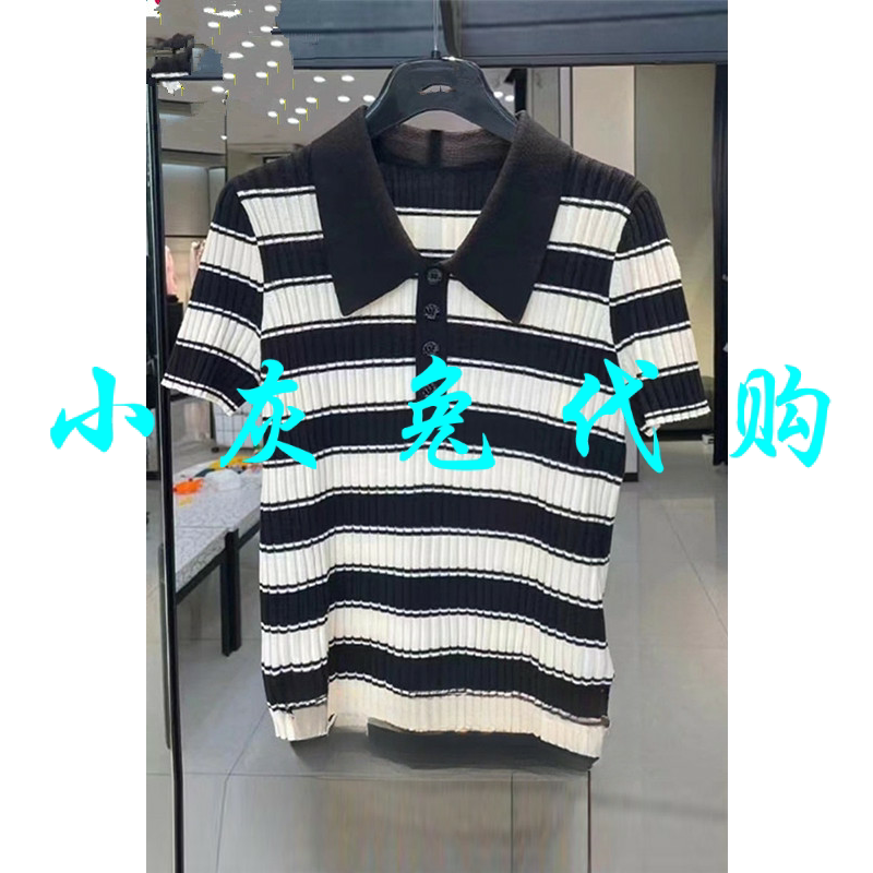 小灰兔正品代购2023夏条纹领短袖T恤女1399614-1T43511-003