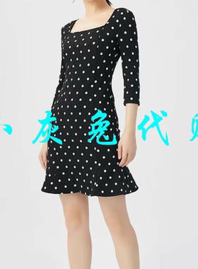 小灰兔代购方领七分袖波点连衣裙1500464-4S05111-00