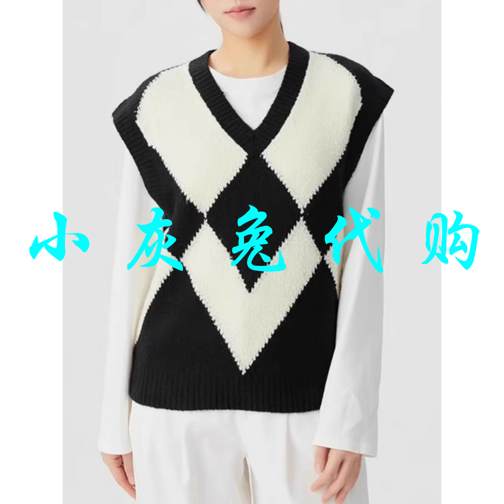 小灰兔代购黑白菱格针织背心5399665-7T36071-005