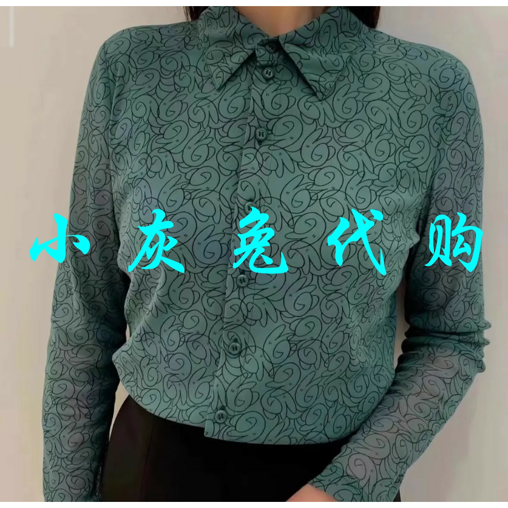 小灰兔代购网纱印花长袖衬衫1300782-2A20659-