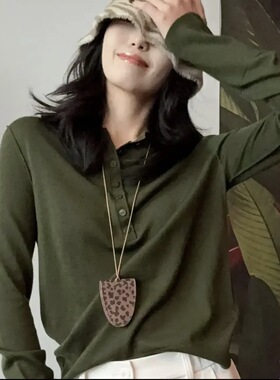 小灰兔代购2025秋新款圆领百搭长袖纽扣针织打底衫538102-4T09811