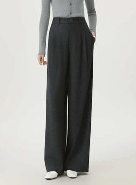 小灰兔正品2025秋新款百搭高腰阔腿羊毛裤休闲裤 510061-4237021