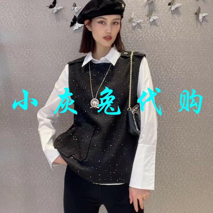 小灰兔代购2024秋新款无袖宽松亮片闪闪马甲背心女1300860
