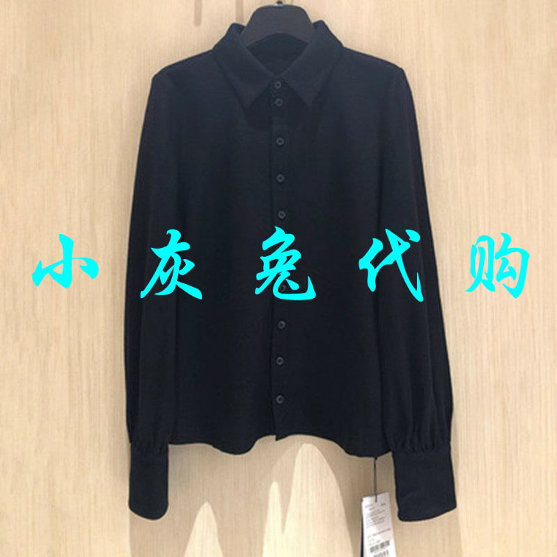 小灰兔代购2023黑色羊毛长袖衬衫1300742-410711-