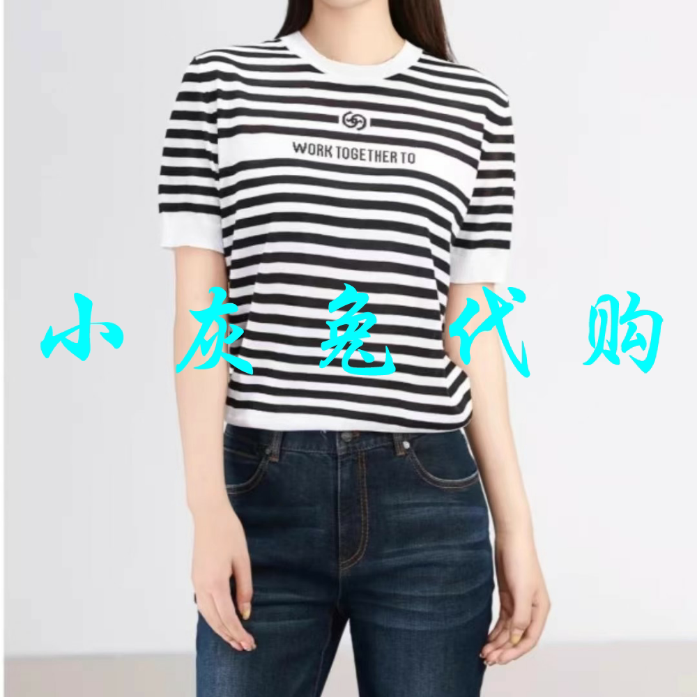 小灰兔2025夏新款圆领条纹短袖T恤女138018-1T32961