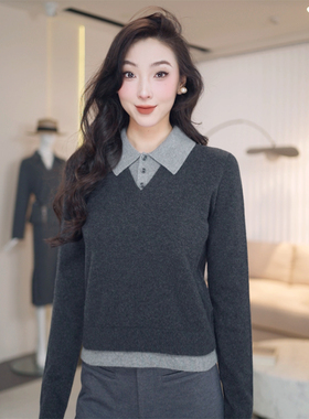 小灰兔代购2025秋新款时尚减龄假两件针织衫毛衣138108-7T09421