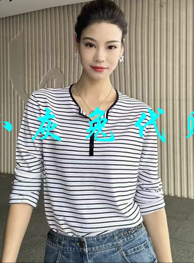 小灰兔正品2025秋新款圆领长袖条纹针织衫538043-1T56361