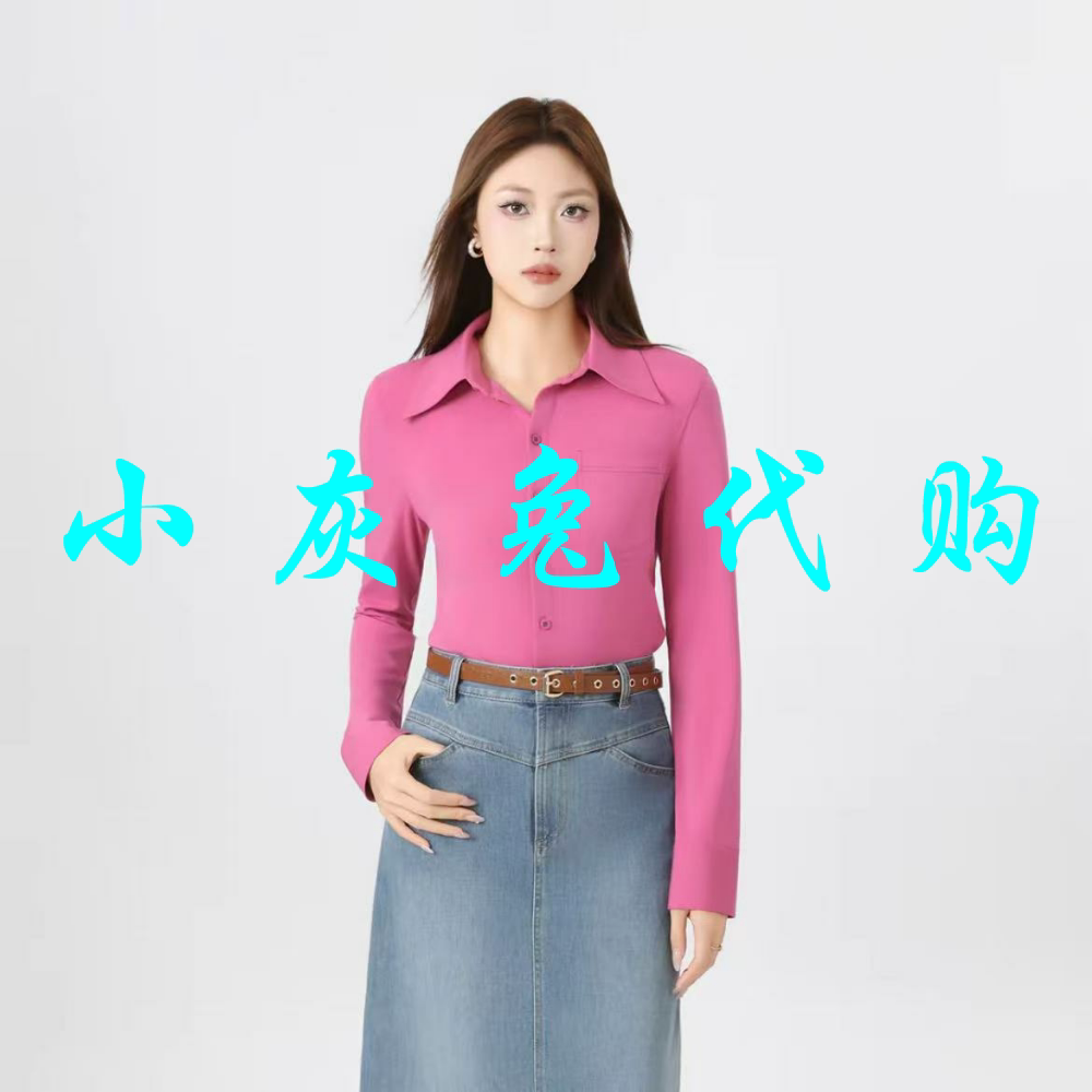 小灰兔代购2026秋新款翻领修身长袖百搭衬衫1301044-1116565-001