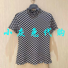 小灰兔代购2024夏新款格子立领短袖T恤5300603-1K17921-001