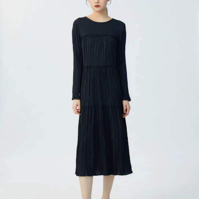 小灰兔代女装正品2026新款压褶显瘦长袖宽松百褶连衣裙5500445