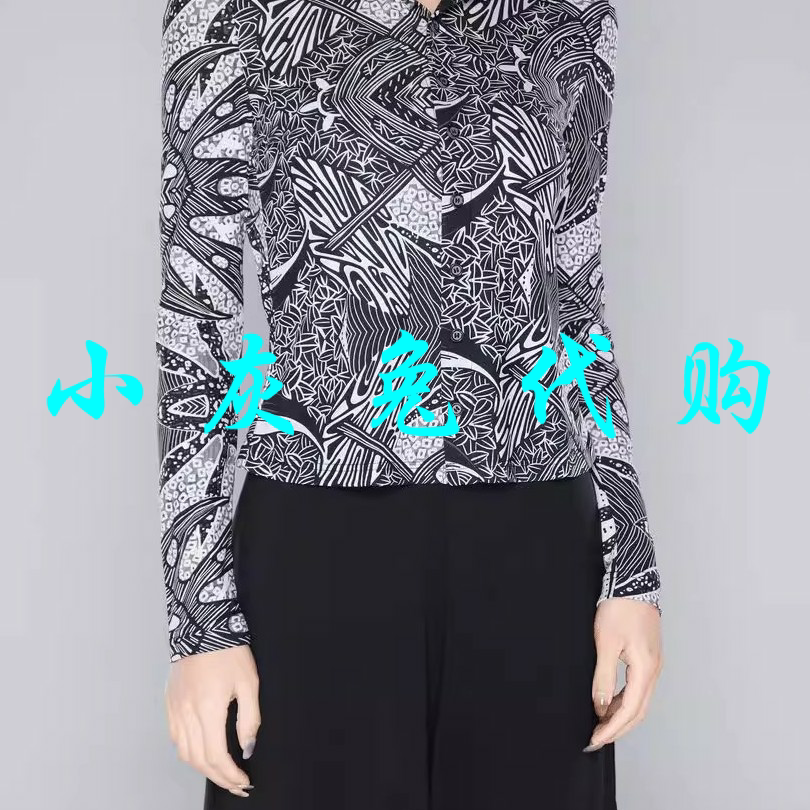 小灰兔代购2025秋显瘦时尚网纱印花长袖衬衫1300782-2A30221-001