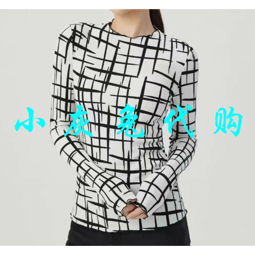 小灰兔代购2025秋新款圆领印花打底网纱T恤1300909-2A28361-001
