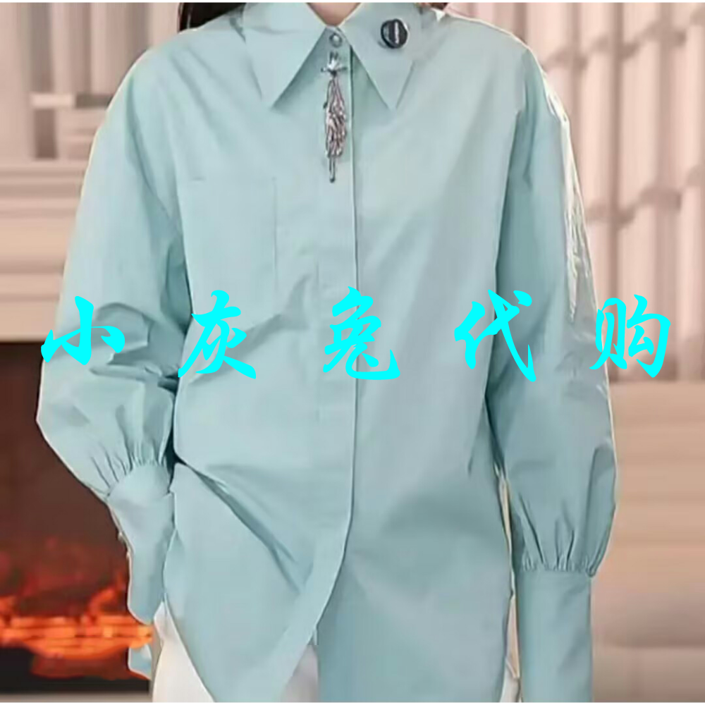 小灰兔2025春新款灯笼袖钉珠纯棉长袖衬衫530052