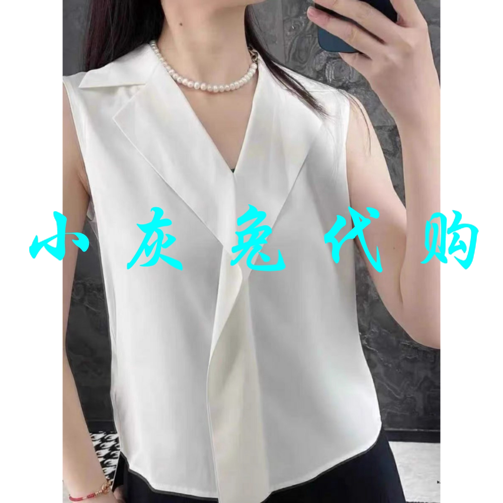 小灰兔正品2024夏新款V领荷叶边桑蚕丝套头无袖衬衫女上衣5300850