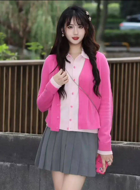 小灰兔代购2025秋新款百搭复古修身V领针织开衫848001-7T53043