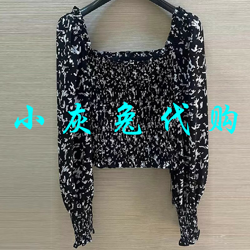 小灰兔正品代购2023夏一字领泡泡袖碎花衬衫1300912-2A25511-
