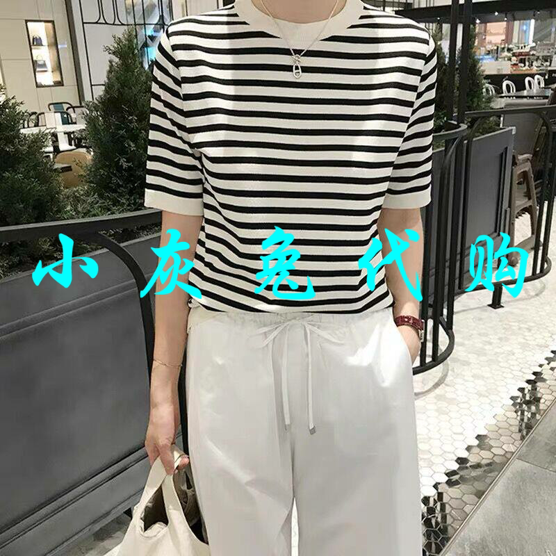 小灰兔代购2026夏新款圆领条纹冰丝针织衫 5399488-1T98369-003