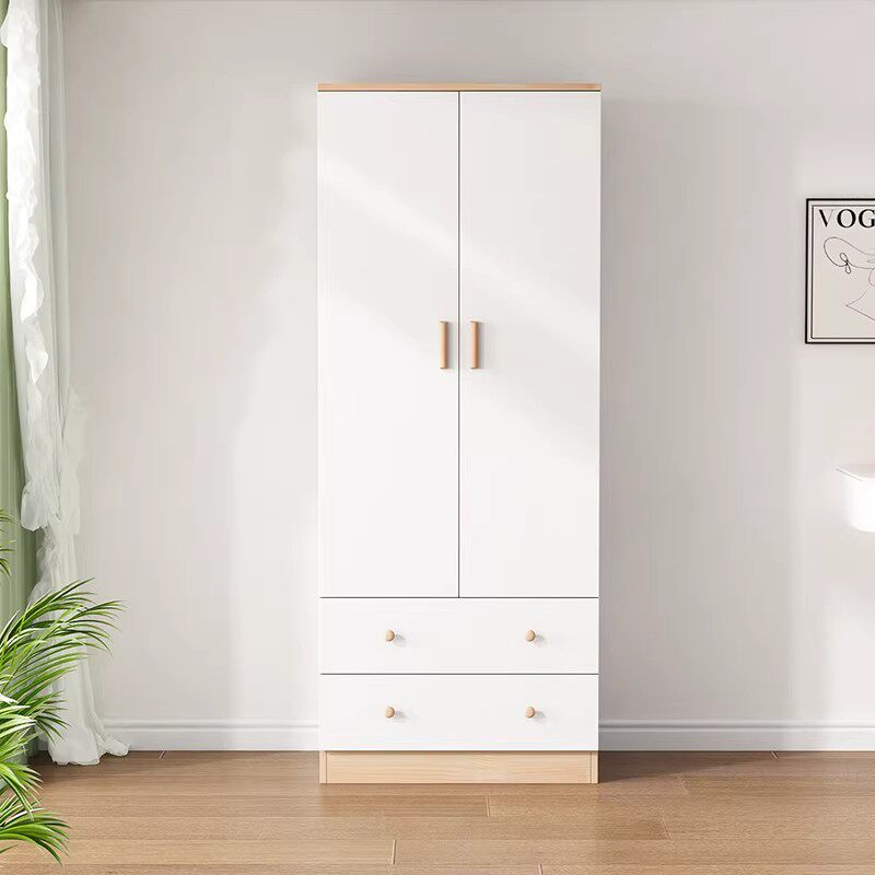 全实木衣柜现代简约小户型组装原木卧室整体衣橱白色2门儿童衣柜