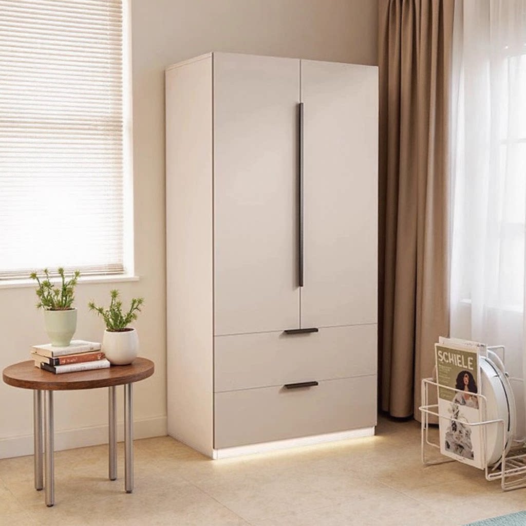 嘉羿实木衣柜双门出租房家用衣橱简约风卧室小户型省空间窄柜定制