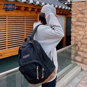 jansport杰斯伯双肩背包暮光复古女经典黑男大学生书包皮革4QVA