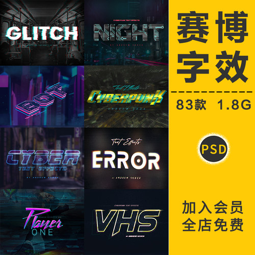 赛博朋克科幻特效字体未来海报标题文字效果样机模板PSD设计素材