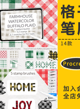 procreate笔刷复古水彩网格网点和服装服饰布料格子纹理图案素材