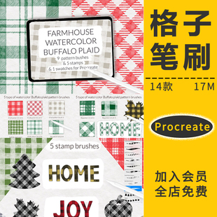 procreate笔刷复古水彩网格网点和服装服饰布料格子纹理图案素材