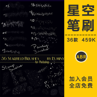 手绘星光星空笔刷唯美星星高光十字闪光斑点晕光效绘画笔触PS素材