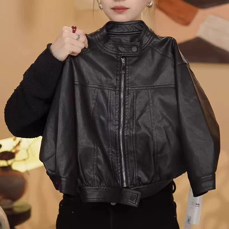 2026春款外套新款儿童洋气宽松皮衣外套男宝宝百搭纯色皮夹克上衣