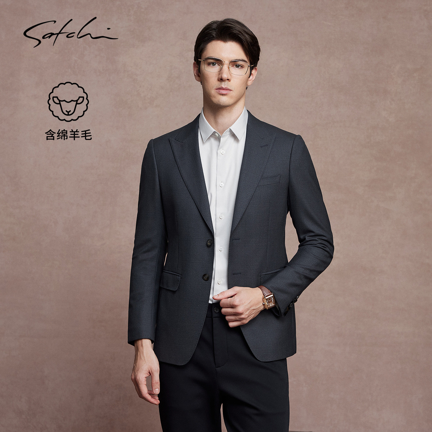 [100%羊毛]SATCHI沙驰男装男士西服秋季新款商务戗驳领西装外套