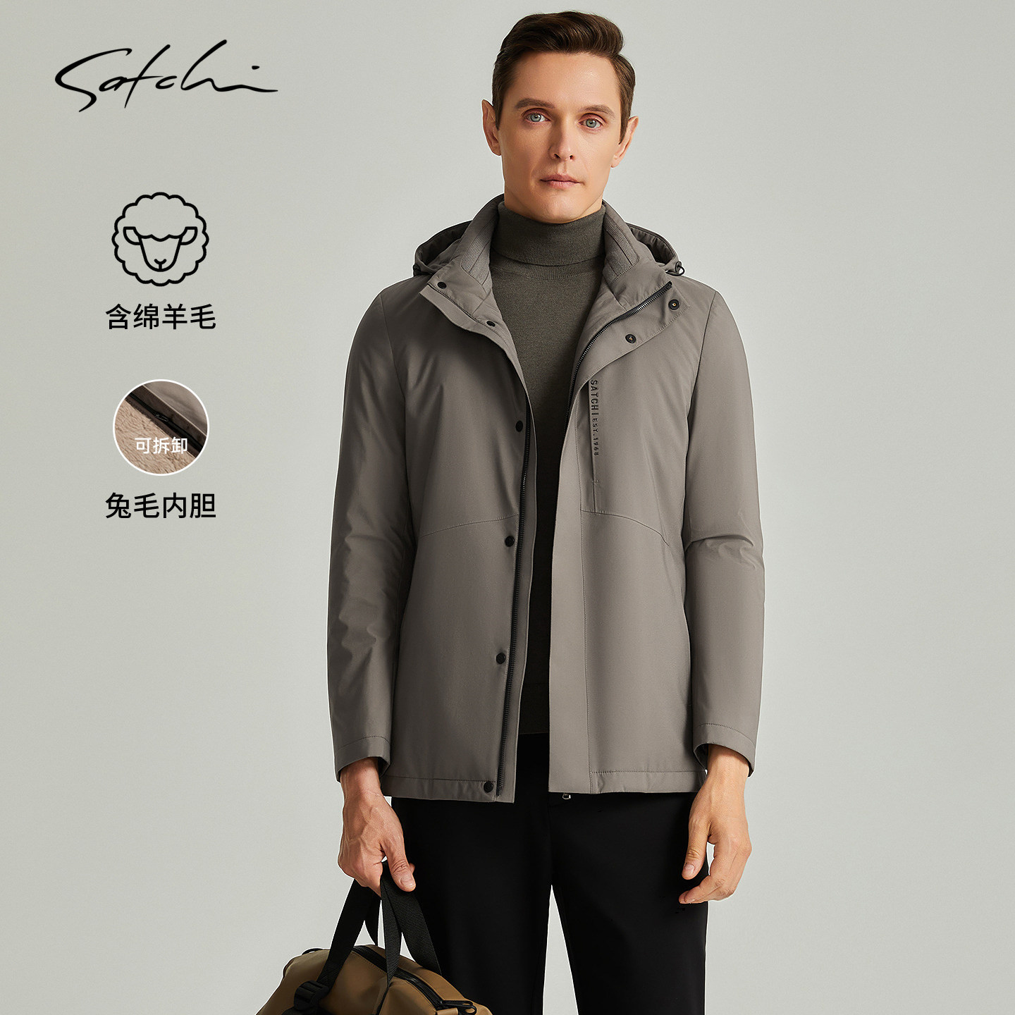 [可拆卸兔毛内胆]SATCHI沙驰男装男士皮草冬季新款商务保暖外套男,男装,皮草,淘宝优惠券,粉丝福利购,淘宝优惠卷