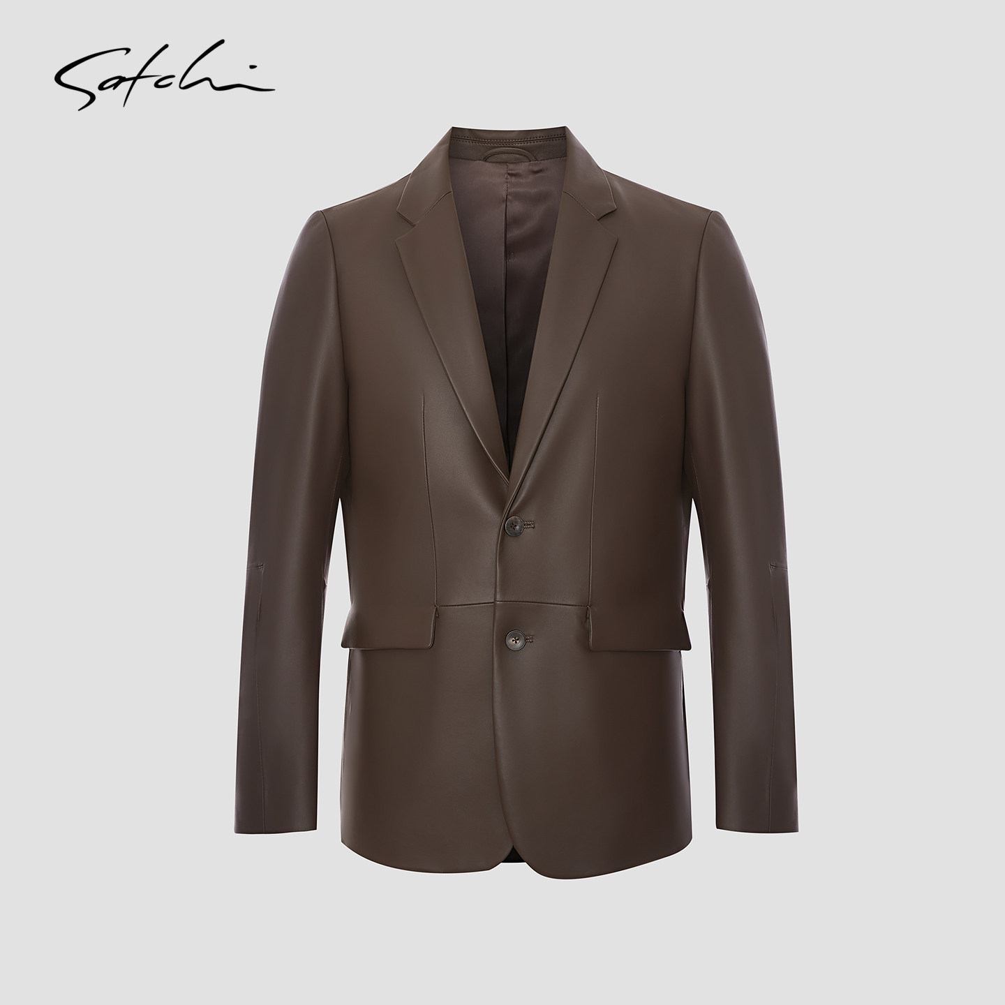 SATCHI沙驰男装男士真皮皮衣春季新款羊皮西装领高端商务西服外