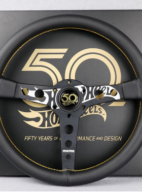 momo新款50周年庆款P5竞技改装平面翻毛皮方向盘 14寸赛车方向盘