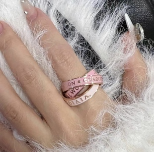 XYDZ绝美尖货渐变指环西太后Vivienne玫金粉色三圈珐琅薇薇安戒指