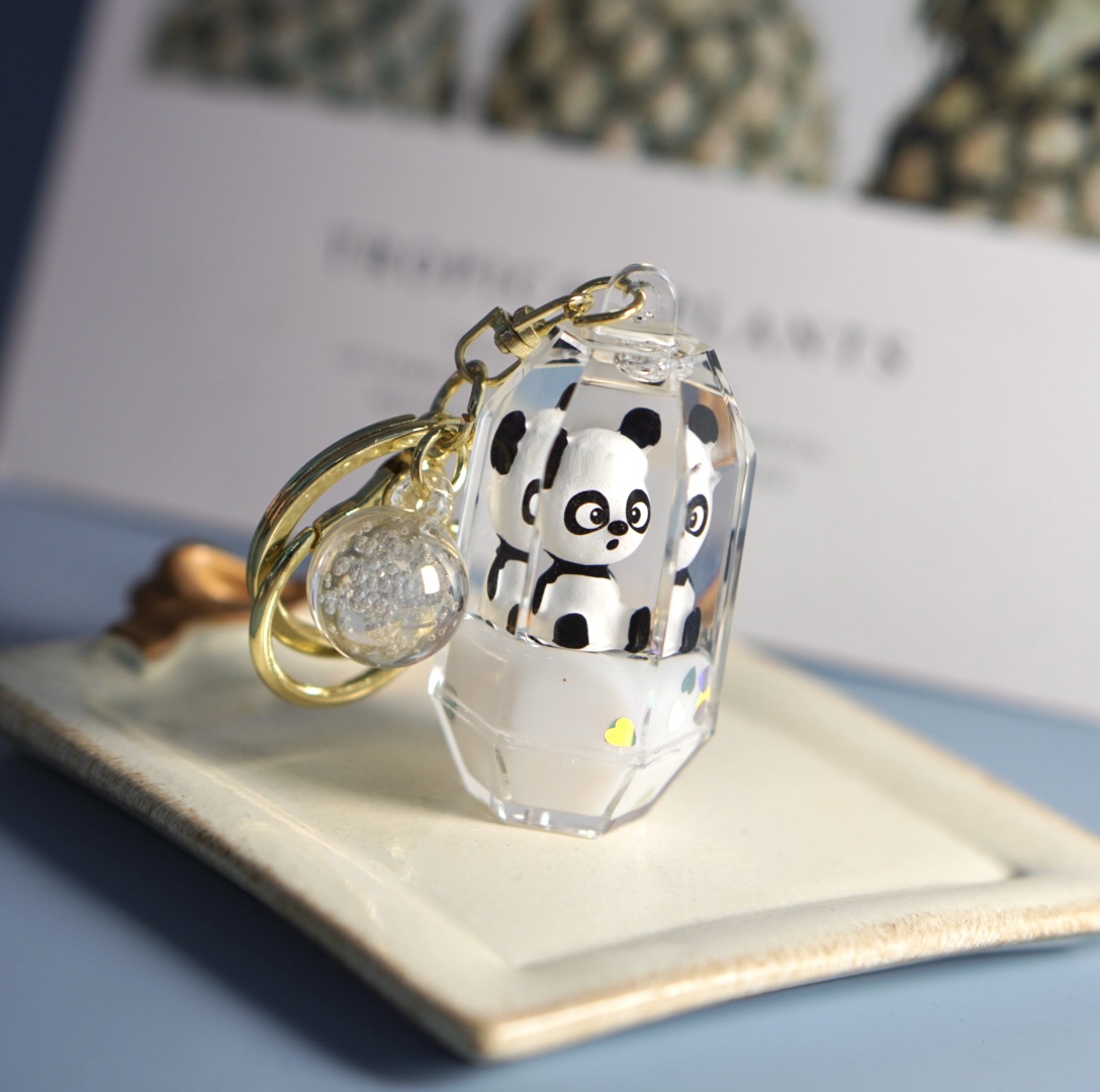 入油奶白熊猫流沙钥匙链书包可爱汽车钥匙挂件公仔玩偶挂饰钥匙扣