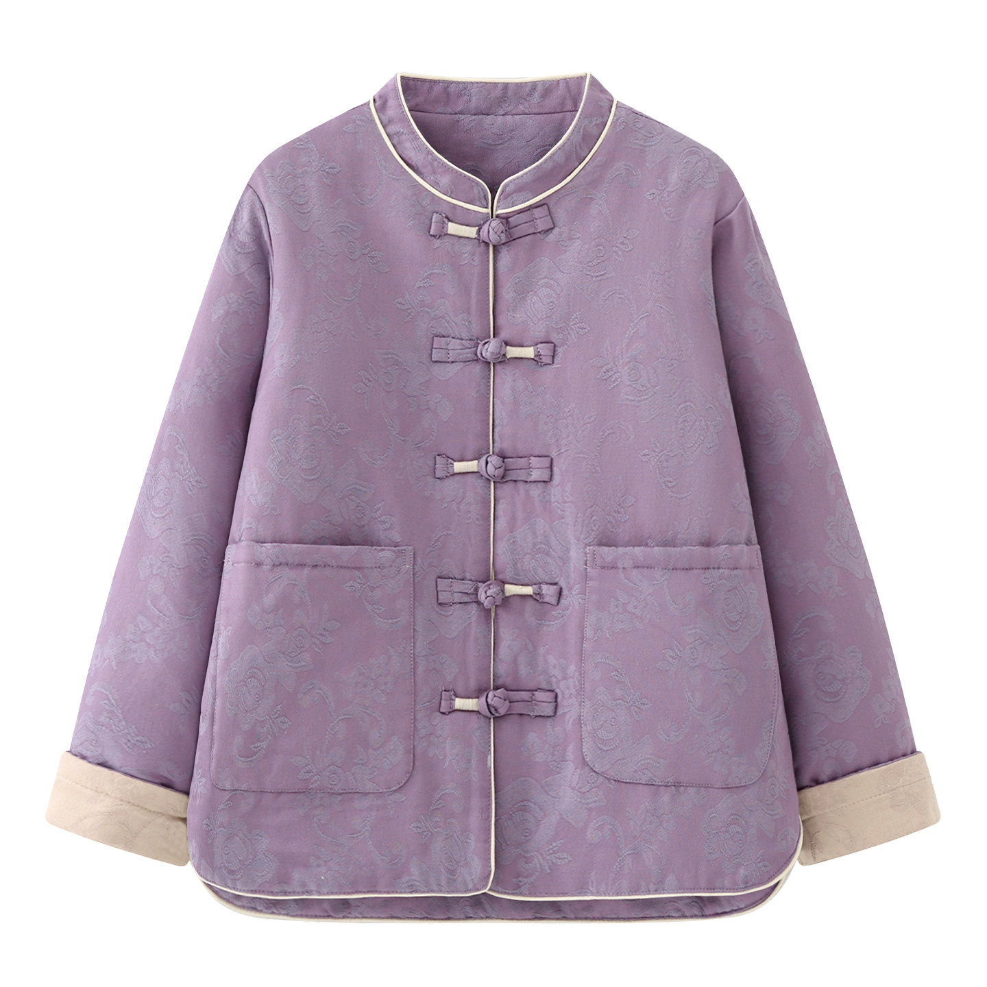 艾格新中式紫色棉服外套女