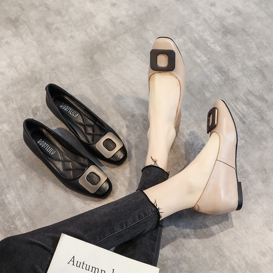豆豆鞋女2025新款浅口方扣百搭坡跟单鞋方头休闲平底内增高女鞋潮,女鞋,浅口单鞋,淘宝优惠券,粉丝福利购,淘宝优惠卷