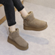 秋冬坡跟短靴增高加绒棉鞋 雪地靴女厚底皮毛一体松糕鞋 2025年新款