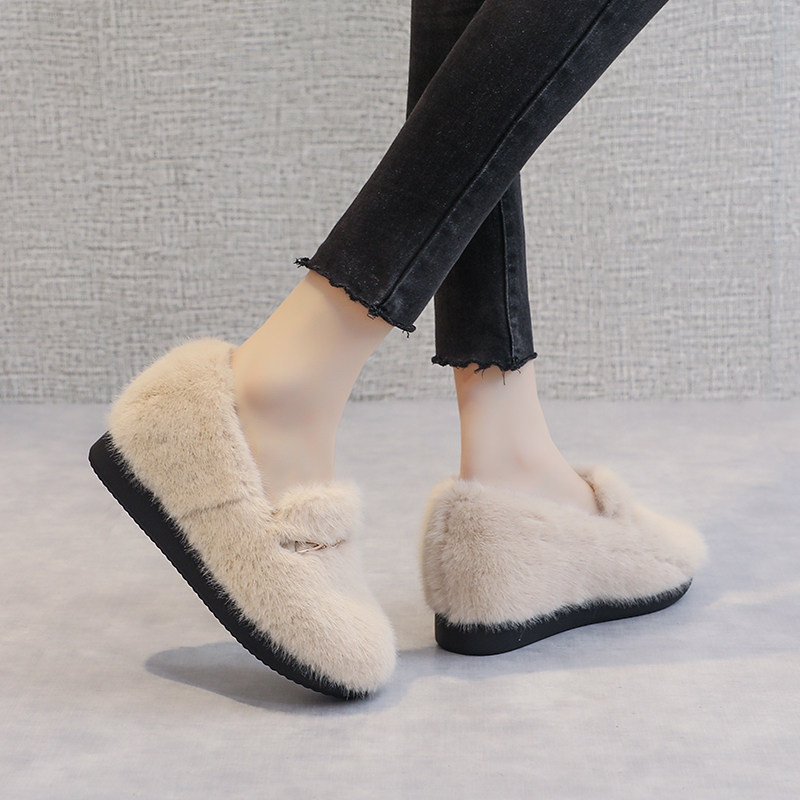 毛毛鞋女冬外穿2025秋冬新款一脚蹬加绒厚底内增高豆豆鞋保暖棉鞋,女鞋,乐福鞋（豆豆鞋）,淘宝优惠券,粉丝福利购,淘宝优惠卷