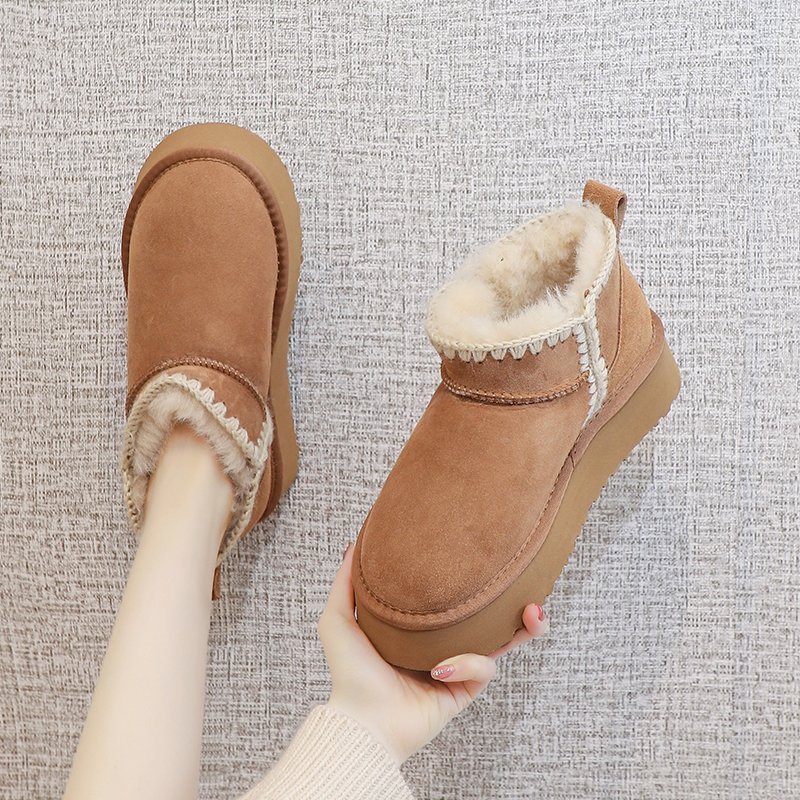 厚底雪地靴女冬皮毛一体保暖棉鞋