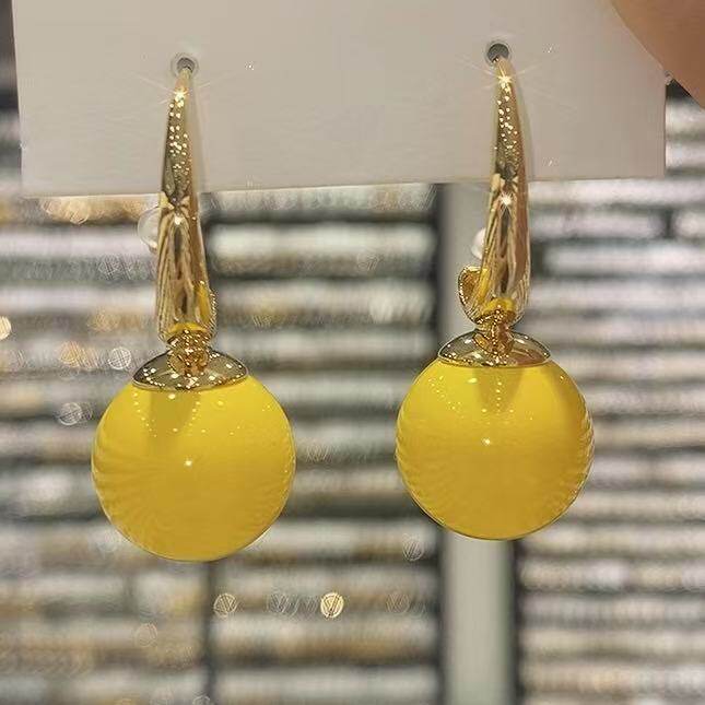 糖果色高级感彩色珠珠耳坠925银色减龄时尚