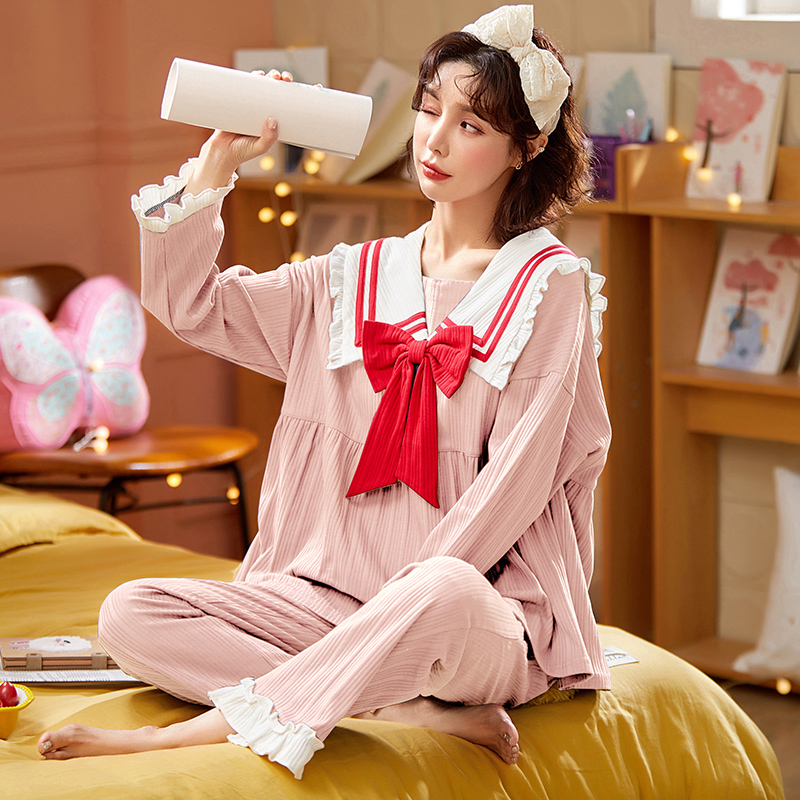 New spring pajamas jacquard striped cotton Princess lovely young students wear home clothes